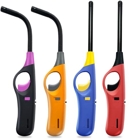 4 Pack Candle Lighter Long Lighters, Refillable Butane Lighters for Candle Camping Fireplace Party BBQ Grill(No Fuel)