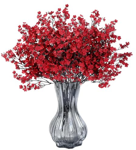 AMLUCKS Konstgjorda sidenblommor för spädbarn, slöjkrå, känns äkta, för vas, hem, kontor, inomhus och utomhus, trädgård, festdekorationer (8, röd), 8 stycken