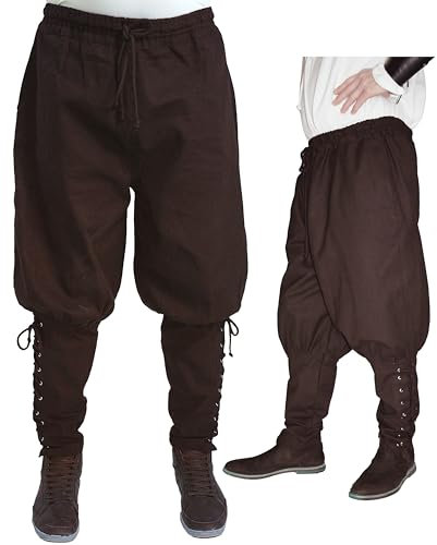 MAYLYNN Mittelalter Hose mit Taschen und Schnürung Wikinger Kelte, braun, Größe:M