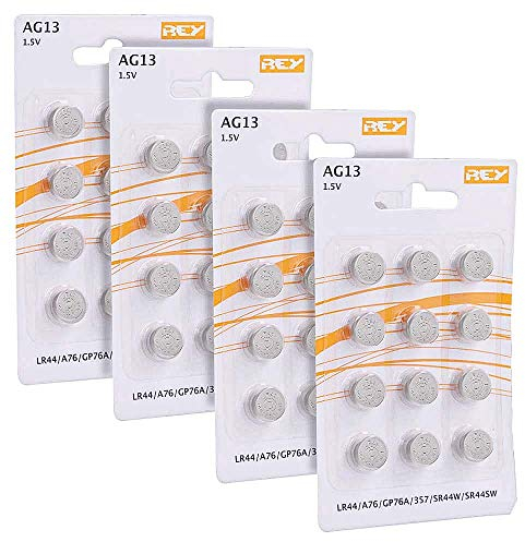Pack 48 Batterias AG13 1,5V, Batteria a Bottone al Litio, LR44, A76, GP76A, 357, SR44W, SR44SW