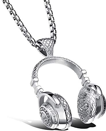 bigshopDE Edelstahl Halskette Herren Anhänger Headset Musik Kopfhörer mit 55cm Kette (Silber)