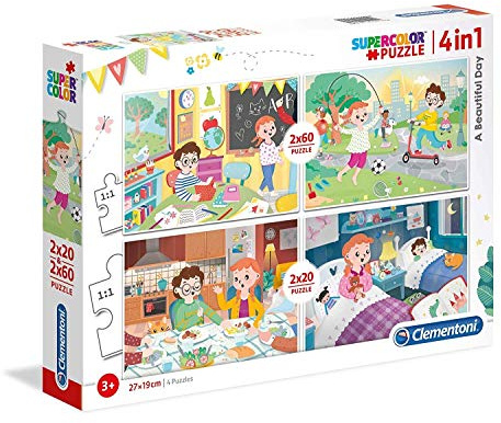 Clementoni - 21306 - Supercolor Puzzle - EIN schöner Tag - 2 x 20 + 2 x 60 Teile