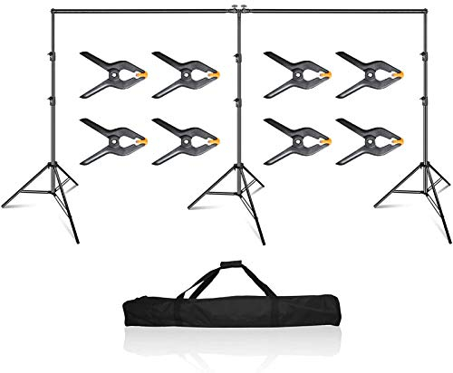 EMART Photo Video Studio 6m Wide 3m Tall Adjustable Heavy Duty Photography Backdrop Stand, Background Support System Kit with 3 Stands, 8 Spring Clamps, 1 Carrying Bag