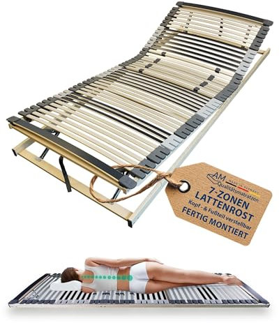 AM Qualitätsmatratzen 7 Zonen Lattenrost 90x210 verstellbar mit 44 Federleisten - Made in Germany - Verstellbarer Lattenrost 90x210 - Kopf und Fußteil - Holmabsenkung für Schulter und Becken