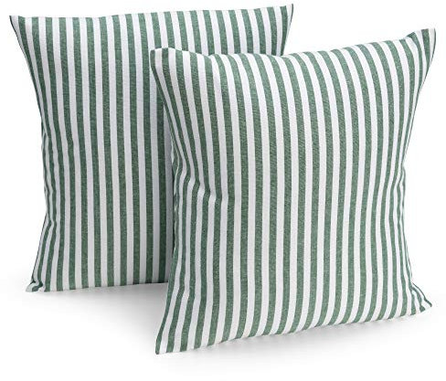 FILU Kissenbezug 50 x 50 cm 2er Pack (Farbe wählbar) Dunkelgrün/Weiß gestreift - Kissenhülle, Kissen, Sofakissen, Dekokissen, Sitzkissen, 100% Baumwolle, Deko für jeden Raum, Garten und Terrasse