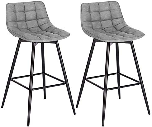 WOLTU Bar Stools Set of 2 PCS Soft Faux Leather Seat Bar Chairs Breakfast Counter Kitchen Chairs Metal Legs Barstools Grey High Stools with Backrests & Footrests | with Backrest and Footrest, for Kitchen Counter