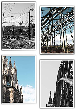 Köln Poster für dein Wohnzimmer - I love Cologne - Kölner Dom Bilder - Hauptbahnhof Schwarz Weiß - Hohenzollernbrücke Retro - ohne Bilderrahmen