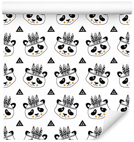 Muralo Tapete 10m Rolle Vlies Tapete Tiere Pandas Indianer Federn Geometrie Punkte Vliestapete 1000 x 53cm Wand Tapete Wohnzimmer Kinderzimmer Moderne Wanddeko Wand Dekoration