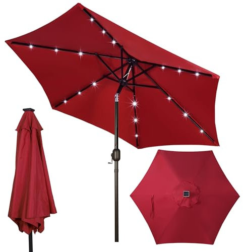 Blissun Parasol solaire de 2,3 m, 18 LED éclairé, parasol de terrasse pour marché de table, rouge