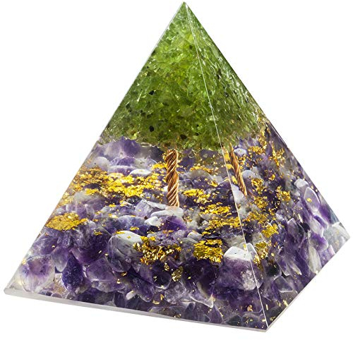 Nupuyai Améthyste Arbre de vie Pyramide en cristal de guérison avec boîte cadeau, ornement spirituel pointe de quartz Reiki énergie figurine de protection