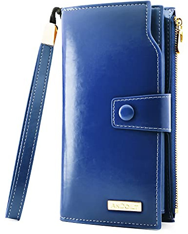 Portefeuille Femme en Cuir Blocage RFID Card Grande Capacite Porte Chéquiers Cartes Monnaie Grand Portefeuilles Femmes Bleu