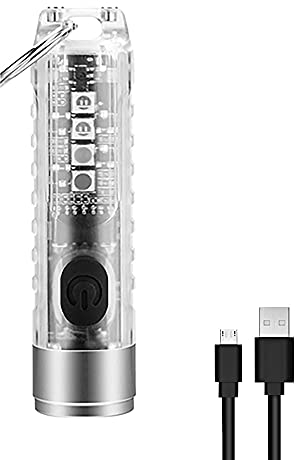 Mini linterna LED, linterna de mano, 400 lúmenes, recargable al aire libre, linterna multifuncional de alto brillo, con luz UV y luz de advertencia, resistente al agua para acampar y senderismo