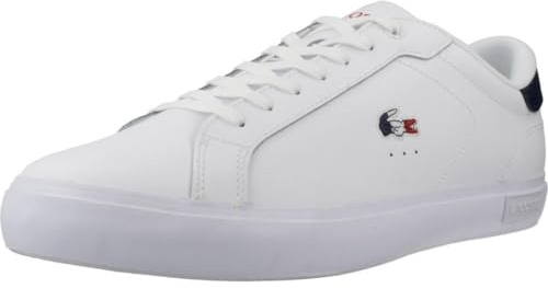 Lacoste Powercourt Herren Leder Sneaker Größe 42.5, Weiß/Navy/Rot