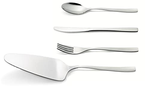 Cubiertos de Postre Acero Inoxidable Juego Pack Cubertería Postre Pala, Cuchara, Tenedor, Cuchillo, Cucharilla Fabricado en UE (19 Piezas)