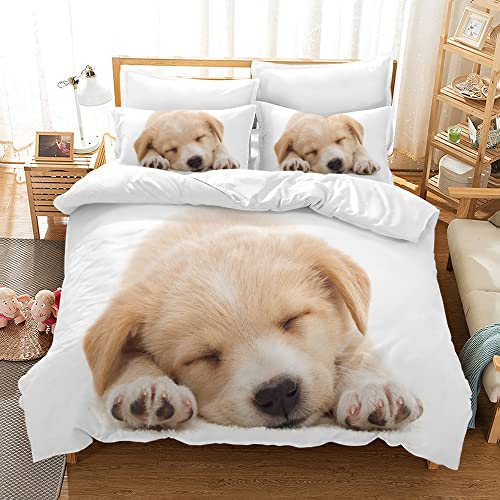 Hoimlm Kinder Bettwäsche 135x200 Hund bedruckter Bettbezug Kopfkissenbezug, Microfaser Bettbezug Set für Jungen Mädchen Bettdeckenbezug Betten Set