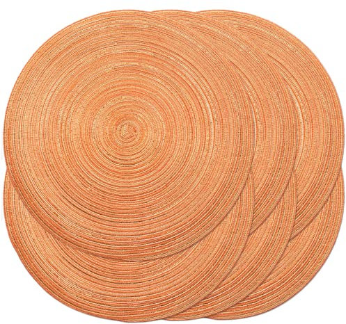 Noctiflorous Runde geflochtene Tischsets, 38,1 cm, rund, 6 Stück, für Esstische, natürlich gewebt, hitzebeständig, hellorange glänzend
