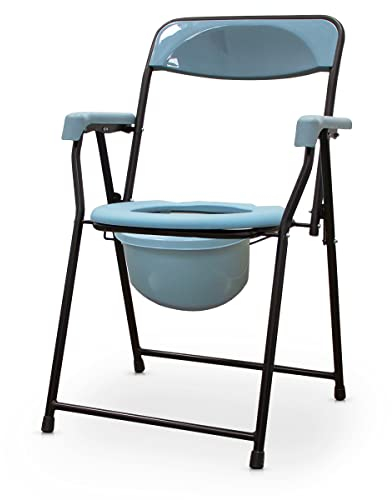 QUIRUMED Silla de Aseo con reposabrazos, Silla con WC, Ligera, Plegable, con Respaldo, con Inodoro extraíble y con Tapa, Silla de Aseo, para Mayores, para minusválidos