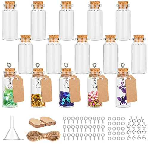 Mooshy 15 Stück Reagenzgläser mit Korken Mini Glasflaschen mit Korken 10ml Reagenzglas mit Korken Glasflaschen Mini mit Etiketten und Dekorativen Accessoires für Hochzeit Gastgeschenk