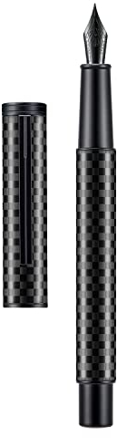 Hongdian-Füllfederhalter mit feiner Feder, klassisches Design, Glatter Schreiber mit nachfüllbarem Tintenkonverter und Stiftetui aus Metall, Schwarz (Black Carbon)