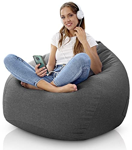Aiire Relaxo Sitzsack XXL mit Füllung - Riesen Bean Bag Chair für Erwachsene, Jungen und Kinder - Bodenkissen Grob, Chill Sessel für Kuschelecke – Gaming Sitzsäcke Grau