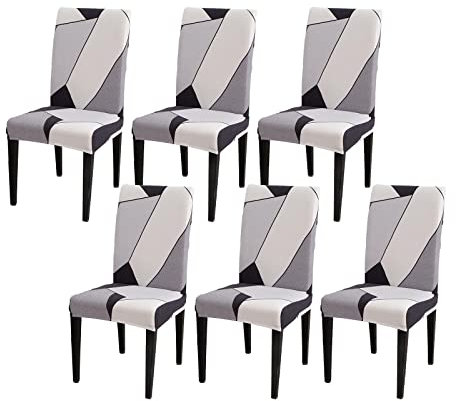 Vivi Idee Stuhlhussen 6er Set Stuhlbezug Elastische Waschbar Spannbezug für Esszimmerstühle Schwingstuhl Bezug Hochzeit Büro Bankette Partys Deko (6, Schwarz-weiß-grau)