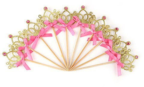 Prinzessin Krone Cupcake Topper, 10 Stück Dessert Cupcake Topper Kuchen Picks für Geburtstag Baby Shower Party Dekorationen(Gold)