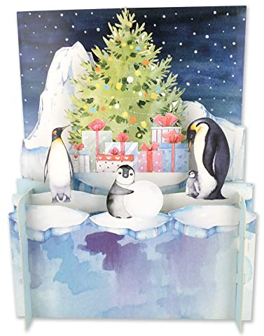 Festive Christmas Penguins 3D Pop Up Christmas Greeting Card By Alljoy Cards XPOP026