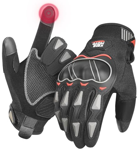 KEMIMOTO Motorradhandschuhe Herren, Motorrad Handschuhe mit Hartem Knöchelschutz, 2 Finger Touchscreen, Atmungsaktive Sporthandschuhe für Mountainbike, Fahrrad Roller, Motorcross, Klettern