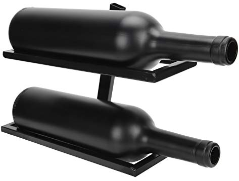 Ausla Portabottiglie da parete, portabottiglie in metallo per bottiglie di vino, design da parete per cucina, soggiorno, bar, ristorante, 2/4 bottiglie, nero (portabottiglie con 2 bottiglie nere)