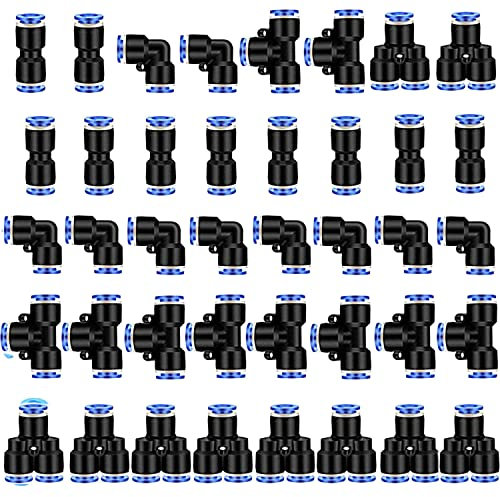 RUNCCI-YUN 40 pezzi 1/4'' Connettore Raccordi Rapidi da Pneumatico Attacchi Rapidi Aria Compressa Aria Spingere In per Collegare Tubo Raccordo in Plastica 6mm Connettore da Pneumatic( Y+T+I +L)