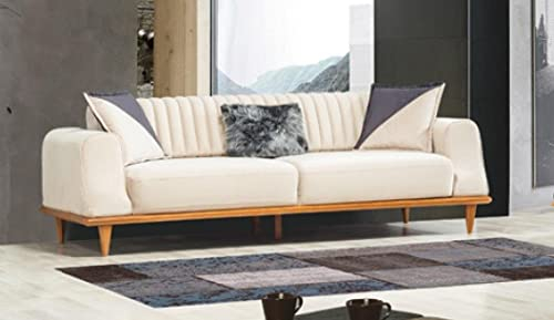 JV Möbel Sofa 3 Sitzer Beige Wohnzimmer Elegantes Design Chesterfield Italienischer Stil