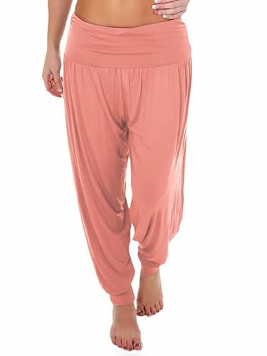 Prime fashions - Ladies Harem Trousers - Women's Full-Length Stretch Casual Pants (M-L, Coral)