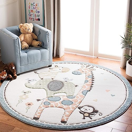 Sedefen Teppich Rund 160cm Kinderzimmer Mädchen Jungen Tiere Motive Weiß Kinderteppich Waschmaschinenfest rutschfest Flauschig Teppich für Schlafzimmer Wohnzimmer