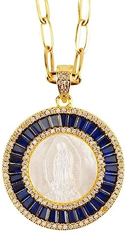 KETLIXS Collier Médaille Notre Dame De Guadalupe en Nacre, Cadena Virgen De Guadalupe 14K Gold Plated Medal, Collier De Foi Religieuse