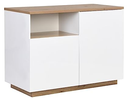 Vente-unique-Isla de Cocina con 2 Puertas y 1 Estante de MDF - Natural y Blanco CORELINA