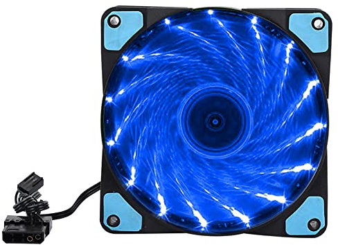 Bewinner Computer-CPU-Kühlerlüfter, 1200 U/min Kleiner 3PIN + Großer 4P-LED-Streamer Licht Bunter 12-cm-Gehäuselüfter mit Wasserdrucklagern Leiser Lüfter CPU-Kühler (15 Lichter blau)