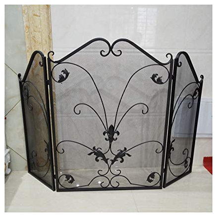 ONWEE 3-Panel-Kaminschutz aus Schmiedeeisen, Blätter, schmiedeeiserne Dekoration, Kaminschutz, Funkenschutz für Kaminzubehör (schwarz). Sehnsucht nach Vision