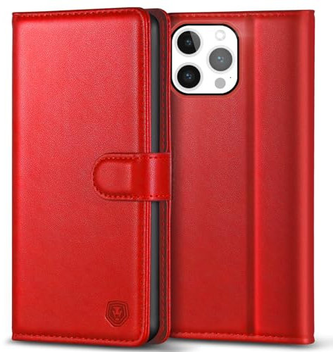 Kuafcase Compatible for iPhone 15 Pro Case with 4 Card Slots Magnetic Closure Kickstand Shockproof Protective Phone Case Compatible for iPhone 15 Pro - Red