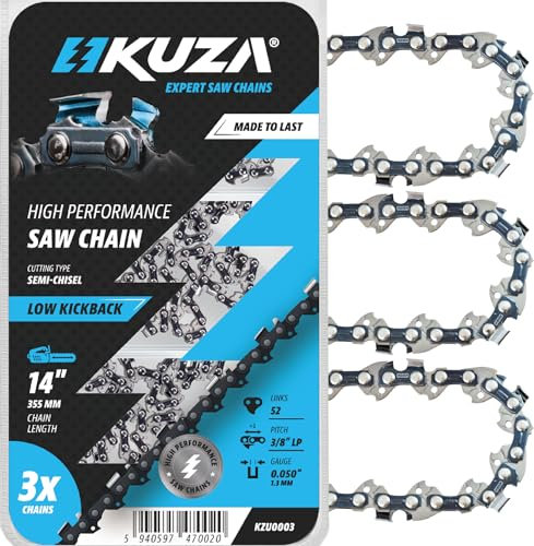 Catena per motosega da 35,5 cm, passo 3/8, calibro 127 cm, 52 maglie, acciaio tedesco, adatta per Husqvarna 120i, 135, Echo CS-310, Ryobi RY3714, Makita XCU11Z, EGO, WORX, POULAN e altri – S52 (3