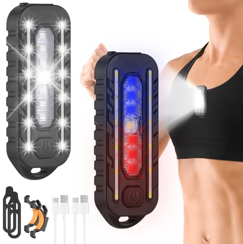 Adiwo LED Clip Lampe, 5 Lichtmodi Lauflicht Klein Stirnlampe Einstellbare Stirnlampe USB Lampe IPX4 Wasserdicht Wiederaufladbar Blinklicht mit Rotlicht Leuchteffekte für Joggen Campen