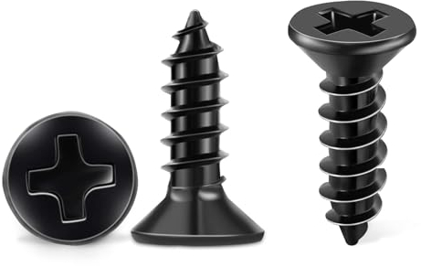 TPOHH Lot de 100 vis à bois en acier inoxydable V2A, tête fraisée, universelles, diamètre : 4 x 10 mm, entraînement PH, revêtement noir, vis à tôle cruciforme, pour panneaux d'aggloméré