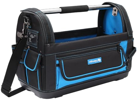 Högert Technik - Multifunktions-Werkzeugtasche | Werkzeugtrage |Multifunktionale Arbeitstasche (49x25x35cm) | aus 600D-Polyester | Boden aus PE-Material | 12 Außentaschen