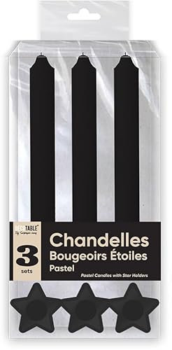 BOUGIES CHANDELLES X 3 SUPPORTS ETOILE NOIR