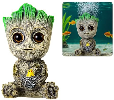 PBMLGO Aquarium Air Bubbler Ornaments Fish Tank Decorations, Aquarium Air Stone Safety Environmental Friendly Resin Groot Decorations with Air Bubbler Stone for Aquarium Fish Tank Accessories