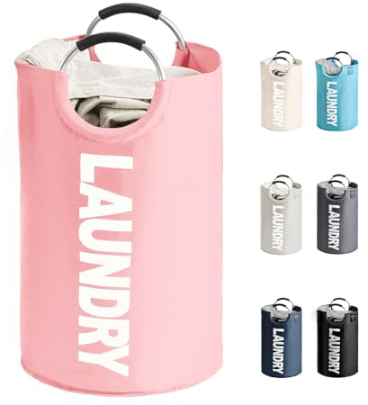 YOUDENOVA Laundry Baskets - Cesto portabiancheria pieghevole, capacità 92L, con manico, Rosa
