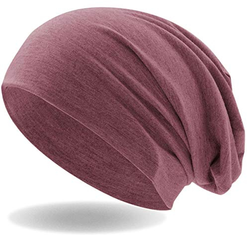 Hatstar® Klassische Slouch Long Beanie Mütze | leicht und weich | für Damen und Herren | Übergangsmütze für Frühling und Sommer (Jeans rot meliert)