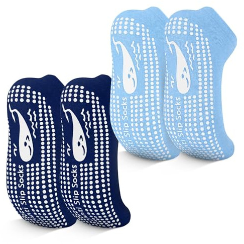 TENQUAN Yoga Socken, 2 Paar Stoppersocken für Damen und Herren, Rutschfeste Griffsocken für Yoga, Pilates, Krankenhaus, Barre oder Heimsport und Bewegung (2 Paar Blau, Unisex 35-38)