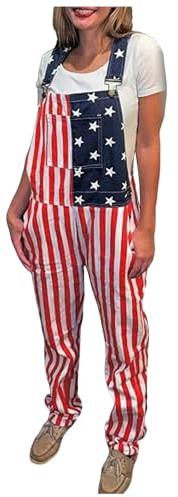Men's American Flag Dungarees American Flag Print Shorts Rompers Adjustable Straps Jumpsuits Work Bib and Brace Overalls Playsuits Suspender Shorts Hot Pants Rave Party Clubwear with Pockets