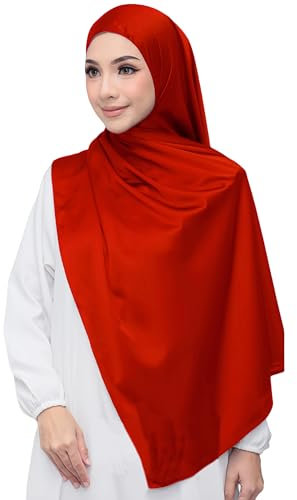 Lina & Lily Luxus-Satin Hijab Kopftuch Schal für Muslimische Frauen Extra Langer (Rot)