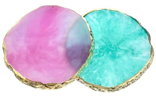 2 PCS Nail Art Palette in Resin Nail Varnish Palette Gold Edge Nail Art Tray Gel Polish Mixing Palette Nail Art Painting Palettes for Professional Manicurists Personal or Home Use DIY (Purple, Green)